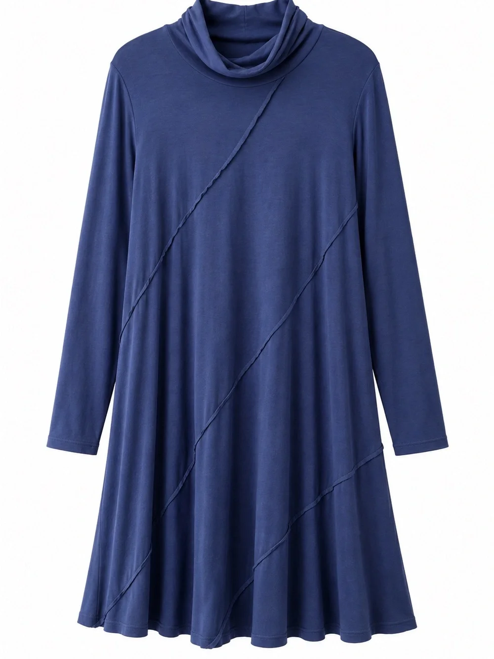 Mode O Doc Blue Long Sleeve Cowl Neck Swing Dress XL Soft Knit Lagenlook Boho